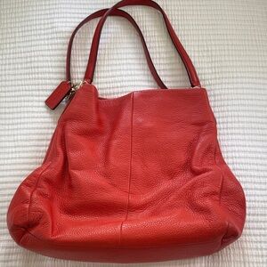 Coach Orange/Red Pebbled Leather Shoulder Bag